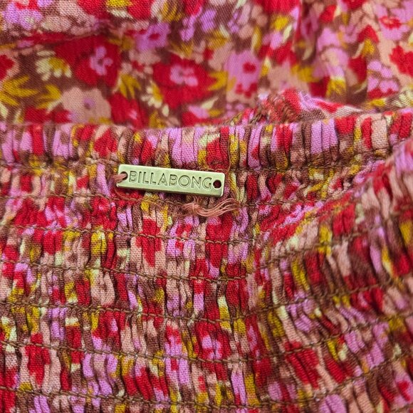 Billabong Womens Small Paradise Days Floral Smocked Mini Dress Pink/Red - Picture 8 of 8